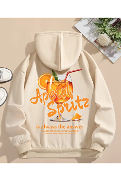 Harajuku Style Μπεζ Trend Cocktail Printed Comfortable Fit με κουκούλα Oversi...