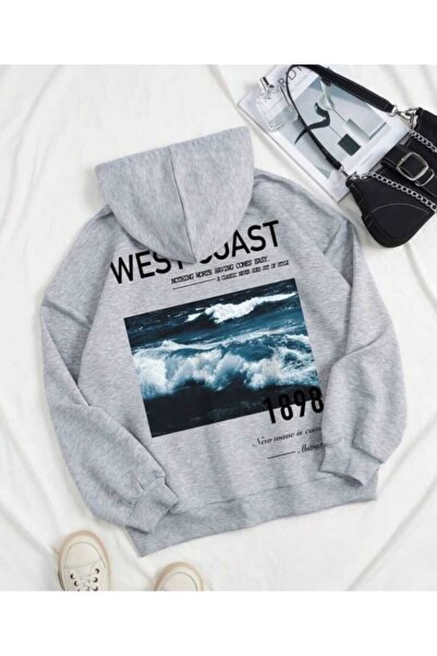 Harajuku Style Γκρι Ναυτικό Σχέδιο Oversize Unisex Φούτερ με Κουκούλα