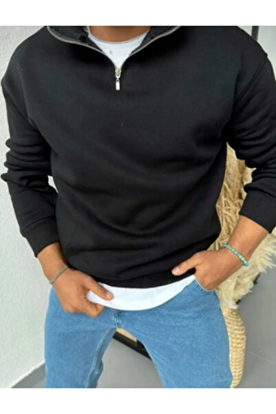 Harajuku Style Negru, cu jumătate de fermoar, guler înalt, de iarnă, unisex