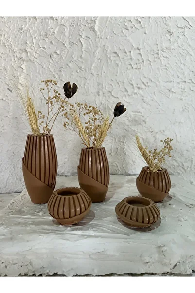 Zigzag Home Decorative 5 Piece Bohemian Style Vase and Candle Holder Set, Sequential Size 3 Piece Vase Set with 2 Piece Candle Holder