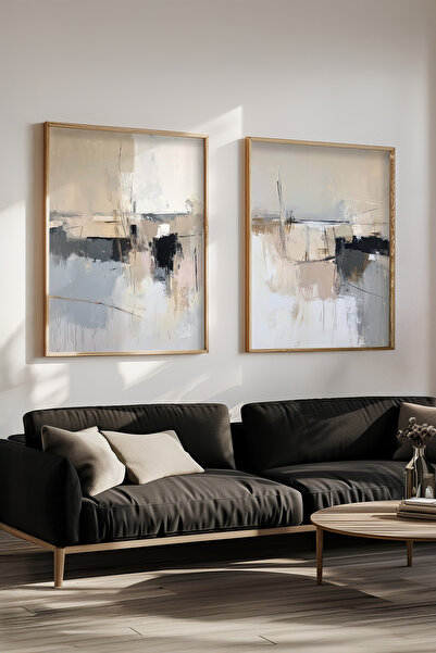 STARYUNA Pictură modernă abstractă cu efect de pictură în ulei, set de 2 picturi cu rame din lemn Yuna133