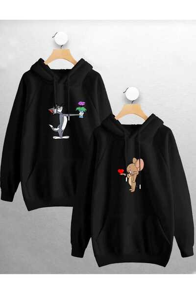 Harajuku Style Μαύρο μπλουζάκι με στάμπα Tom and Jerry Oversize Lover