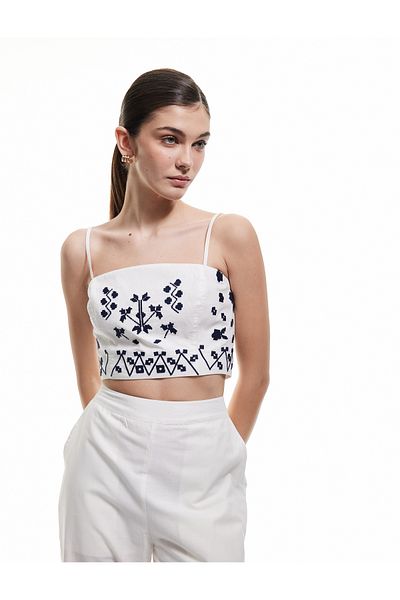 Koton Slim Fit Cotton Ethnic Pattern Thin Strap Crop Bustier