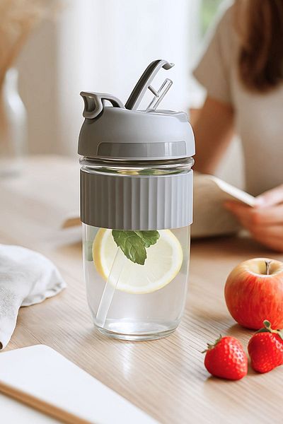 Museburan 500ml Water Bottle Glass Spout Flask Children Baby Leak Proof Lid Healthy Glass Water Bottle