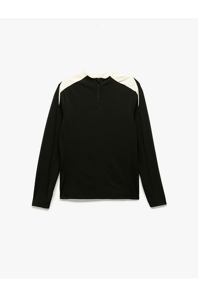 Koton Tricou sport cu mânecă lungă, contrast de culoare, cu fermoar, cu decolteu rotund