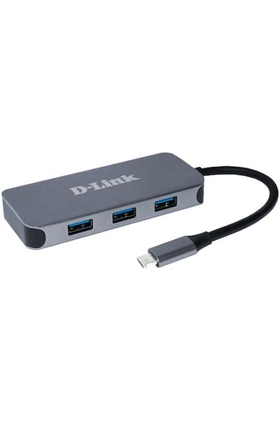 D-Link HUB USB DUB-2335, USB tip C, cablu de 10 cm, argintiu metalizat