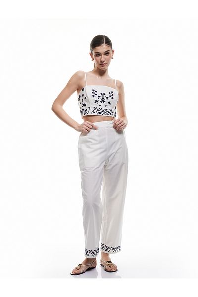 Koton Slim Fit Cotton Ethnic Pattern Thin Strap Crop Bustier