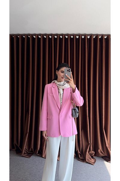 HAZELANNA Padded Oversize Pink Blazer Jacket
