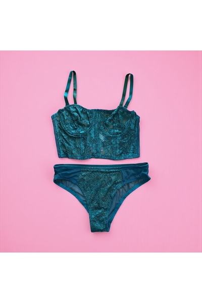 Peony Boutique Emerald Green Unbalanced Unbuttressed Bra Suit