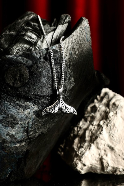 Ebrar Silver Gümüş Balina Kuyruğu Kolye 925 Ayar Gümüş Üzeri Desenli Unisex B...