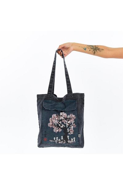 S-Ponder Tree of Spirit Printed 100% Cotton Snap Closure Tote Bag Cloth Shoulder Bag