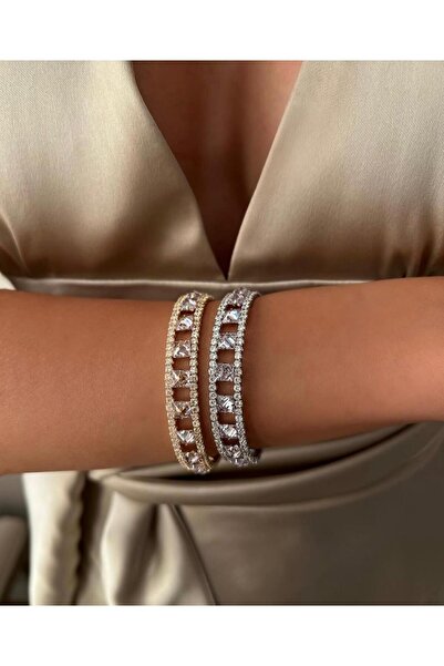 ZERVA QUEEN سوار من الفولاذ الفضي المرصع