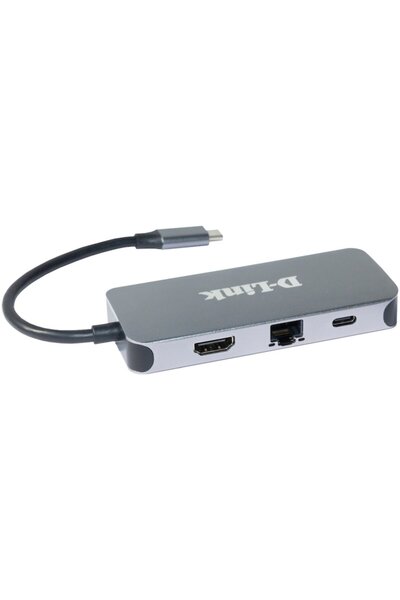 D-Link HUB USB DUB-2335, USB Type C, 10 cm cable, metallic silver