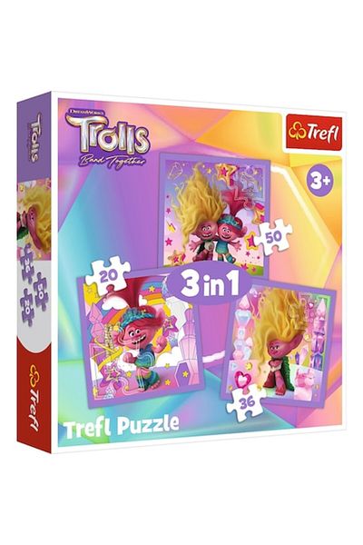 Trefl Set 3 Puzzle, Trefl, Meet the Fun Trolls, Multicolor