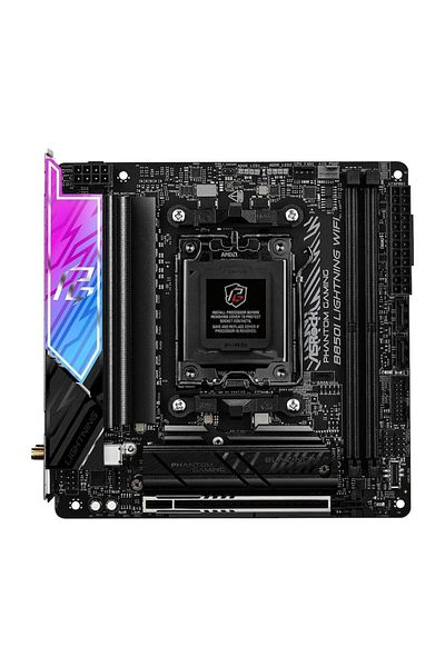 ASROCK B850I Lightning Motherboard, Asrock, 2 M.2 Slots, 128 GB, Wi-Fi 6E, 170x170mm, Black