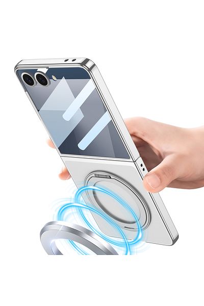 m.tk moveteck Case for Samsung Galaxy Z Flip 7 Case Magsafe Ring Stand Transparent Back with Colored Edges Mica Hard Cover