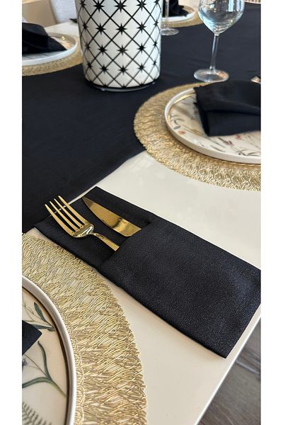 Decamor home Suport pentru tacâmuri negru cu sclipici texturat de in 6 buc