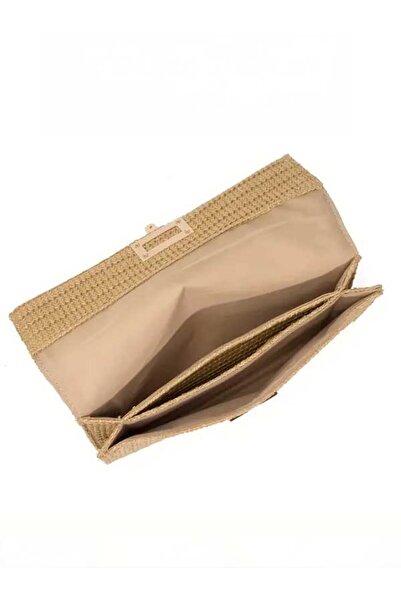 ÇANTA Bohemian Style Women's Portfolio & Clutch Bag Textured Beach Beige Knitted Design Straw Brown Handbag