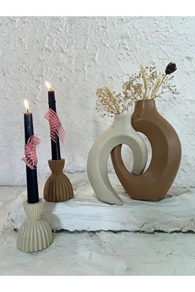 Zigzag Home Decorative Bohemian Style Dear Ivy Vase and Damask Candle Holder Set Vase Set Trinket Decorative Set