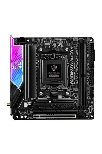 ASROCK B850I Lightning Motherboard, Asrock, 2 M.2 Slots, 128 GB, Wi-Fi 6E, 170x170mm, Black