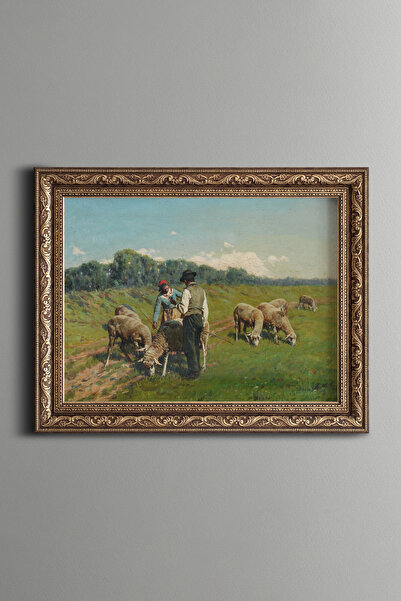 epiqart Koyun Otlatma - Vintage Desenli Çerçeve