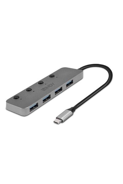 LİNDY Hub USB, Lindy, ABS, Gri, Mic