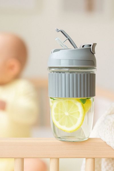 Museburan 500ml Water Bottle Glass Spout Flask Children Baby Leak Proof Lid Healthy Glass Water Bottle