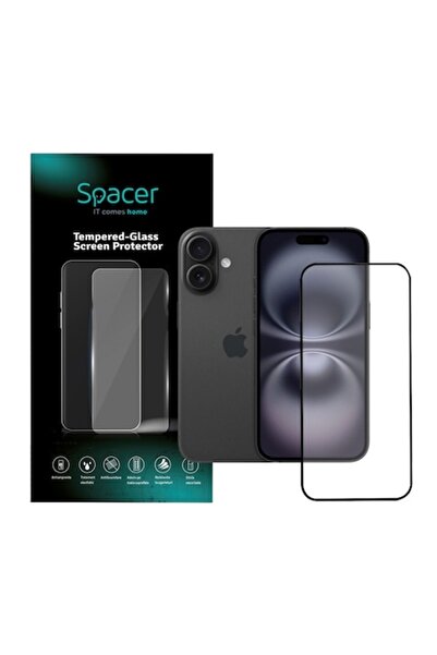Spacer Σκληρυμένο γυαλί για iPhone 16, πάχος 0,3 mm, κάλυψη πλήρους οθόνης