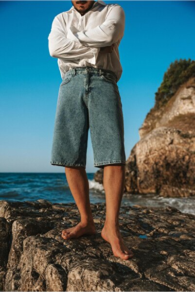 OUTFİT MAN Τζιν Σορτς Μπλε