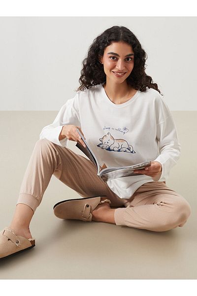 LC Waikiki Set de pijamale pentru damă cu imprimeu cu gât rotund