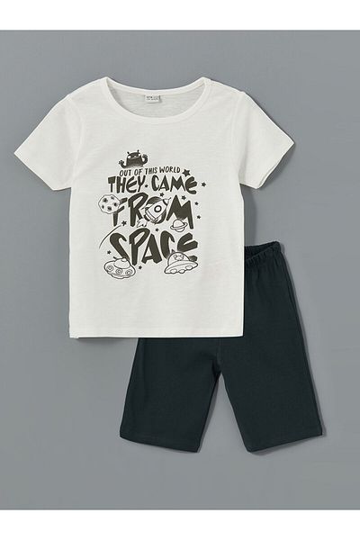 LC Waikiki Set de pijamale pentru băiat cu gât crew cu pantaloni scurți