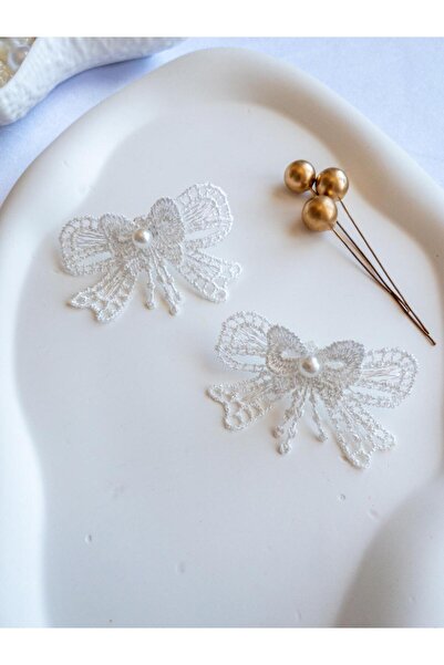 BeuBella Aksesuar BeuBella El Yapımı Dantel Kurdele Küpe – İnci Detaylı Vintage Gelin Küpesi – Çelik Çivili