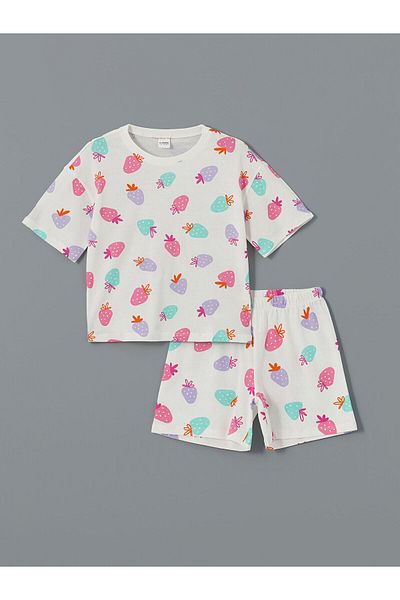 LC Waikiki Set de pijamale pentru fete cu gât crew cu pantaloni scurți