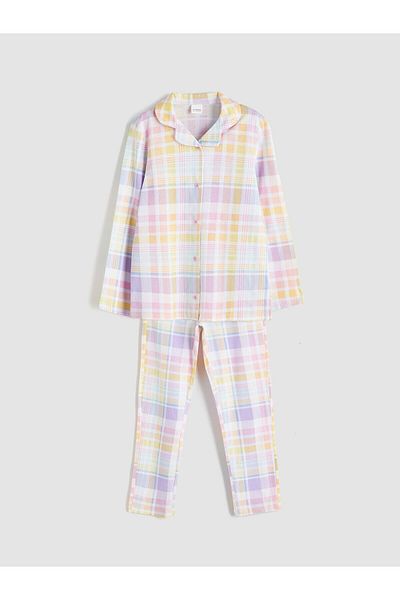 LC Waikiki Set de pijamale pentru fete cu guler cămașă