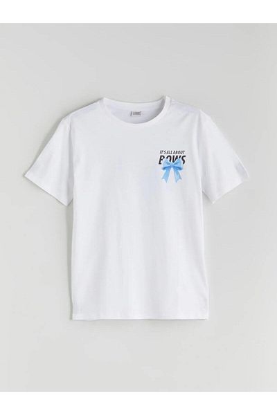 LC Waikiki Tricou pentru copii LCW Kids Crewneck cu fundă imprimată pentru fete (W5)