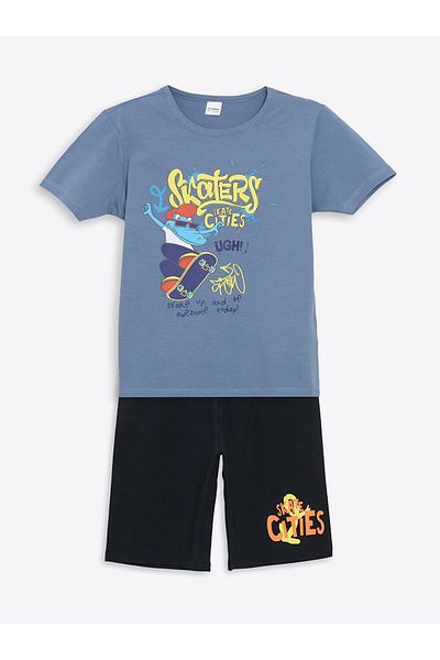 LC Waikiki Set de pijamale pentru băiat cu gât crew cu pantaloni scurți
