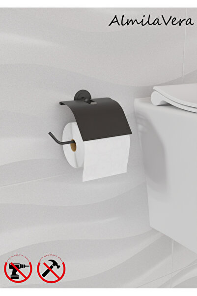 Egem Home Suport pentru hârtie igienică cu capac negru de 5 mm, adeziv putern...