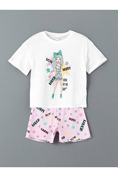 LC Waikiki Vizyon New Season Crew Neck Girls' Shorts Pajama Set