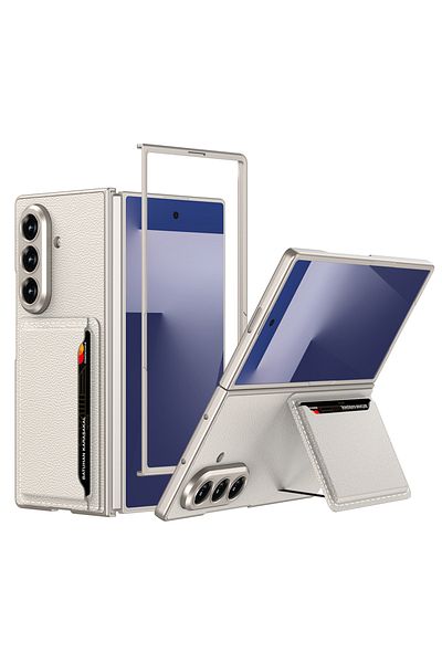 m.tk moveteck Samsung Galaxy Z Fold 7 Case Camera Protected Card Holder Stand Carbon and Leather Stitching Pattern Cover