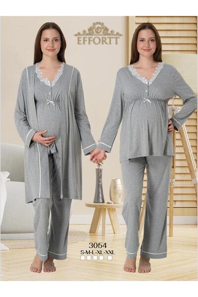 EM&FA TEKSTİL Pregnant Maternity Pajama Set with Robe