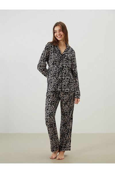 LC Waikiki Set pijamale dama cu guler camasa cu model leopard