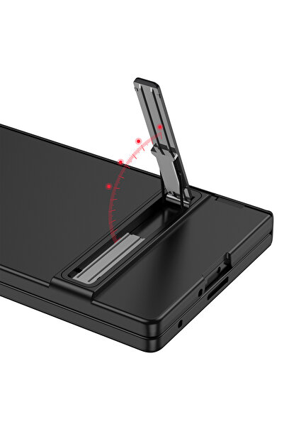 m.tk moveteck Samsung Galaxy Z Fold 7 Kılıf L Standlı Kamera Korumalı Kıpta Titanyum Renkli PC Kapak