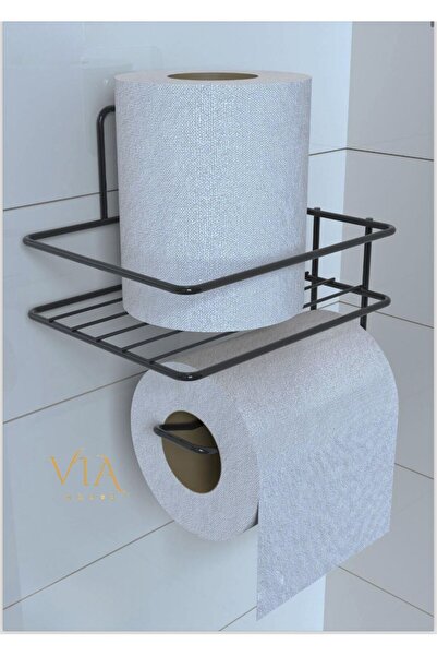 Egem Home Самозалепваща се рафтче Черно държало за тоалетна хартия Метално дъ...