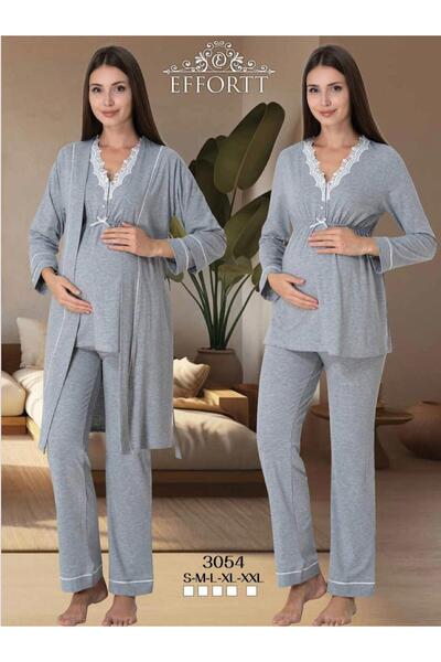 EM&FA TEKSTİL Pregnant Maternity Pajama Set with Robe