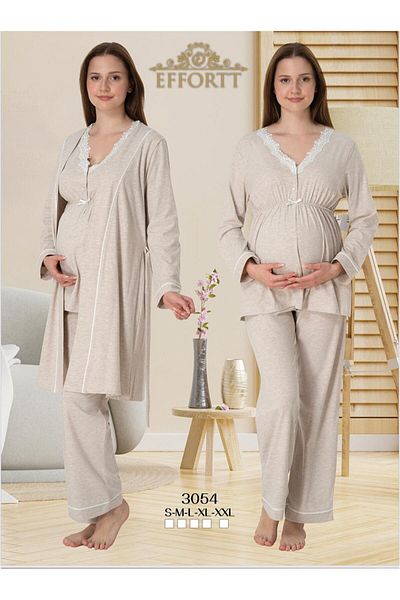 EM&FA TEKSTİL Pregnant Maternity Pajama Set with Robe