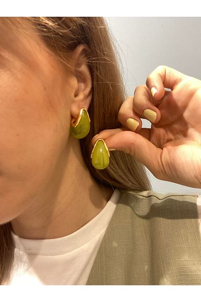 Accessories Hey Light Green Curved Gold Yellow Detailed Stylish Daily Use Women's Earrings