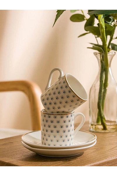 LC Waikiki Lcw Home Eye Printed Porcelain Coffee Cup Set for 2 Persons 90 ml (W5)
