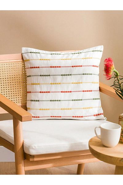 LC Waikiki Lcw Home Stripe Embroidered Throw Pillow Case 45X45 cm (W5)