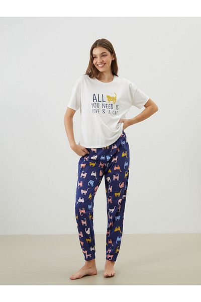 LC Waikiki Set de pijamale pentru damă cu imprimeu cu gât rotund