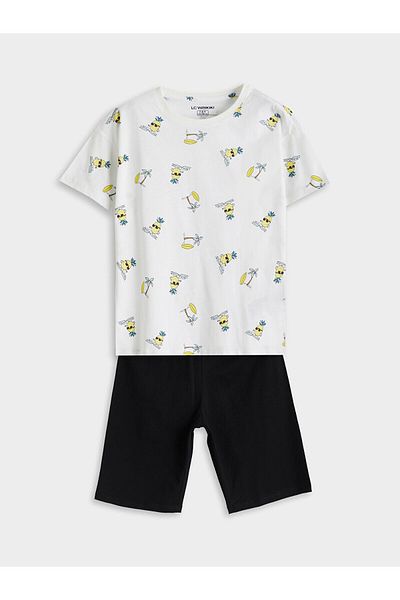 LC Waikiki Set de pijamale pentru băiat cu gât crew cu pantaloni scurți